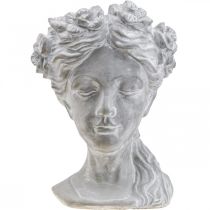 Artículo Maceta de hormigón con cabeza de planta cabeza de mujer blanqueada Al. 34 cm