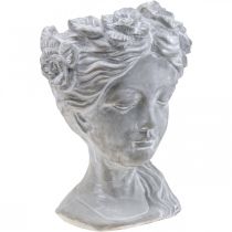 Maceta de hormigón con cabeza de planta cabeza de mujer blanqueada Al. 34 cm