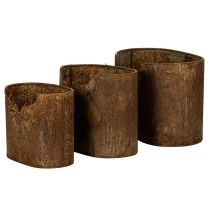 Artículo Juego de 3 macetas ovaladas de metal con diseño rústico de ciervo, 24 cm.