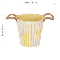 Artículo Maceta de metal, decoración primaveral, maceta con asas, amarilla, estilo shabby chic, Ø18cm, H17.5cm