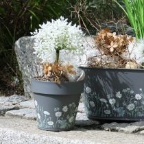 Artículo Maceta con delicado diseño de flores silvestres, uso práctico en balcón o terraza, 15 cm, 3 piezas