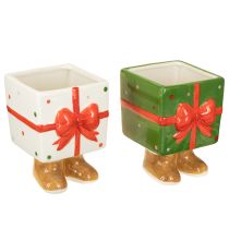 Artículo Maceta de cerámica regalo de Navidad con pies H11,5cm 2 uds