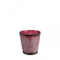 Artículo Jardinera con decoración de hojas, vasija de metal, otoño, macetero vino tinto Ø10cm H10cm