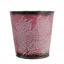 Artículo Jardinera con decoración de hojas, vasija de metal, otoño, macetero vino tinto Ø10cm H10cm