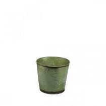 Artículo Jardinera con decoración de hojas, recipiente de metal para el otoño, cubo de plantas verde Ø10cm H10cm