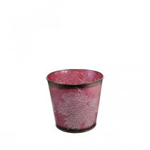 Artículo Jardinera con decoración de hojas, vasija de metal, otoño, macetero vino tinto Ø10cm H10cm