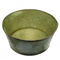 Artículo Macetero con hojas de arce, decoración otoñal, recipiente de metal verde Ø25cm H11cm