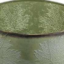 Artículo Jardinera, maceta de metal con hojas de arce, decoración otoñal verde Ø25.5cm H22cm