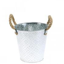 Maceta de metal para plantar, maceta con asas, jardinera con estampado de flores Ø18cm