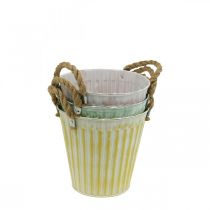 Artículo Cubo para plantas, maceta de metal con asas, macetero decorativo para plantar rosa/verde/amarillo shabby chic Ø12cm H10cm set de 3