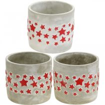 Artículo Jardinera con estrellas, decoración cerámica, aspecto cemento, jardinera navideña Ø12,5cm H11cm 3ud