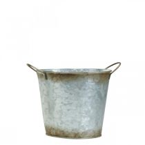 Artículo Macetero decorativo con asas, cubo de plantas, recipiente de metal plateado, patina Ø17cm H16.5cm