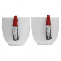 Artículo Maceta de Navidad con gnomo, decoración de Adviento, jardinera de hormigón blanco, rojo Ø8cm H12.5cm 2ud