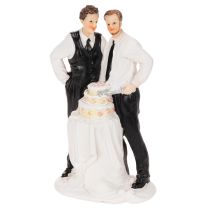 Artículo Adorno para tarta de una pareja de hombres con tarta, 16,5 cm.