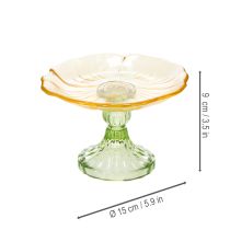 Artículo Plato decorativo de cristal con pie, diseño floral, ideal para presentaciones festivas, 15cm