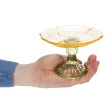 Artículo Plato decorativo de cristal con pie, diseño floral, ideal para presentaciones festivas, 15cm