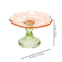 Artículo Plato decorativo de cristal con pie, diseño floral para decoración de mesa con estilo y decoración de verano, 15 cm