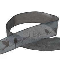 Artículo Cinta de luto Adiós cinta de organza pájaros negro 40mm 20m