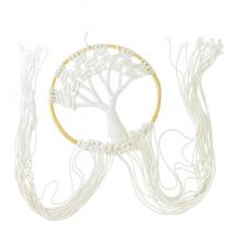 Artículo Atrapasueños de macramé Árbol de la Vida Colgante de Pared Decoración Boho Ø28cm H92cm Blanco Natural