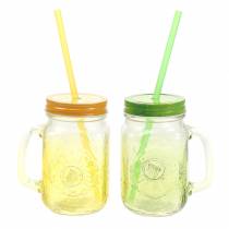 Vaso con tapa y pajita surtido Ø7cm H13.5cm 2pcs