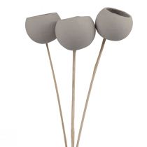 Artículo Campanas decorativas de flores secas con tallo gris 37cm 3 piezas