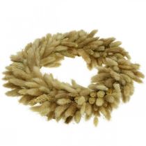 Artículo Corona para puerta, corona decorativa, corona de flores secas, hierba aterciopelada, Lagurus, estilo boho, decoración natural, Ø31cm