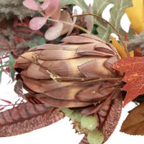 Artículo Corona de puerta Protea Corona artificial con hojas de otoño Ø55cm