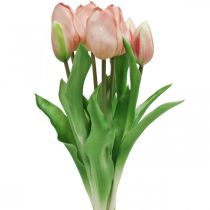 Artículo Tulipanes artificiales Real Touch rosa melocotón 38 cm manojo de 7 piezas