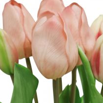 Artículo Tulipanes artificiales Real-Touch rosa melocotón 38cm manojo de 7 piezas