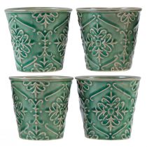 Artículo Jardinera cerámica craquelada esmaltada verde Ø7cm H8cm 4 piezas