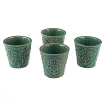 Artículo Jardinera cerámica craquelada esmaltada verde Ø7cm H8cm 4 piezas