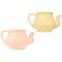 Artículo Macetero tetera decorativa de cerámica amarillo anaranjado 19,5×13,5×11cm 2 piezas