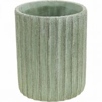 Jardinera Cerámica Verde Rayas Retro Ø13.5cm H17cm