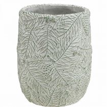 Jardinera cerámica verde blanco gris ramas pino Ø12cm H17.5cm