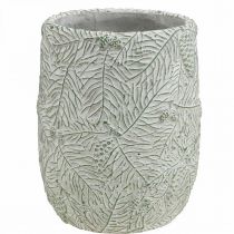 Artículo Jardinera cerámica verde blanco gris ramas pino Ø12cm H17.5cm