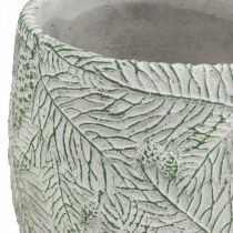Jardinera cerámica verde blanco gris ramas abeto Ø12.5cm H12cm