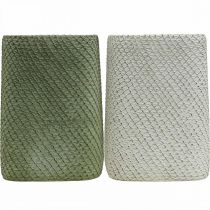 Artículo Jardinera cerámica blanco verde malla relieve 14x14cm H21.5cm 2pcs