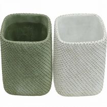 Artículo Jardinera cerámica blanco verde malla relieve 14x14cm H21.5cm 2pcs