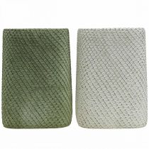 Artículo Jardinera cerámica blanco verde malla relieve 12x12cm H17.5cm 2pcs