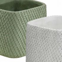 Artículo Jardinera cerámica blanco verde malla relieve 17x17cm H15cm 2pcs