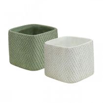 Jardinera cerámica blanco verde malla relieve 12,5x12,5cm H9cm 2uds