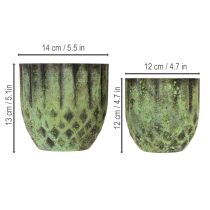 Artículo Maceta metálica vintage, verde, Ø14/12cm, juego de 2