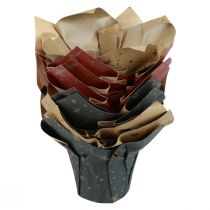 Artículo Macetero estrellas de papel rojo/antracita/natural Ø4,5cm H6cm 9 piezas