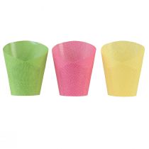 Artículo Macetero de papel macetero tejido rosa amarillo verde Ø9cm H18cm 9ud