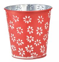 Artículo Macetero rojo blanco macetero floral metal Ø12,5cm H11,5cm