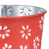 Artículo Macetero rojo blanco macetero floral metal Ø12,5cm H11,5cm