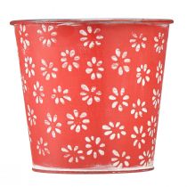 Artículo Maceta mini maceta roja blanca floral metal Ø10.5cm H10.5cm