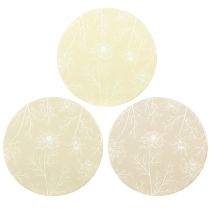 Artículo Posavasos Decoración de Mesa Flores Beige Marrón Ø20cm 3 Piezas