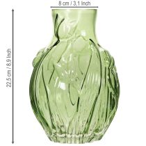 Artículo Jarrón de cristal con diseño de tulipán en relieve para decoración de interiores, 22,5cm
