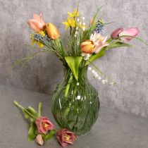 Artículo Jarrón de cristal con diseño de tulipán en relieve para decoración de interiores, 22,5cm